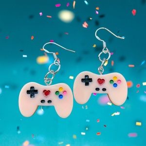 Handmade video game controller earrings